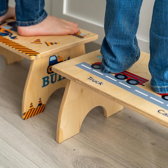 Firefighter Step Stool for Toddlers- Personalized Wood Kids Step Stool with Name for Kitchen Sink, Bathroom, Potty Training, Toilet, Kitchen Sink- Sturdy and Safe Made in USA by BloomOwl (Firefighter)