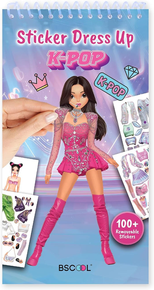BSCOOL Sticker Dress up K-Pop - Sticker Activity Book for Kids. Learn Girls Fashion Design with Stickers and Guides for Kids 5 and up. Little Designer Creativity Book. K-Pop Singer Performance
