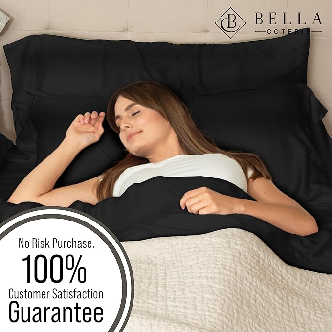 Bella Coterie Luxury Bamboo Viscose Queen Size Fitted Sheet | 100% Organically Grown | Ultra Soft | Cooling for Hot Sleepers | 18" Deep Pocket [Black]