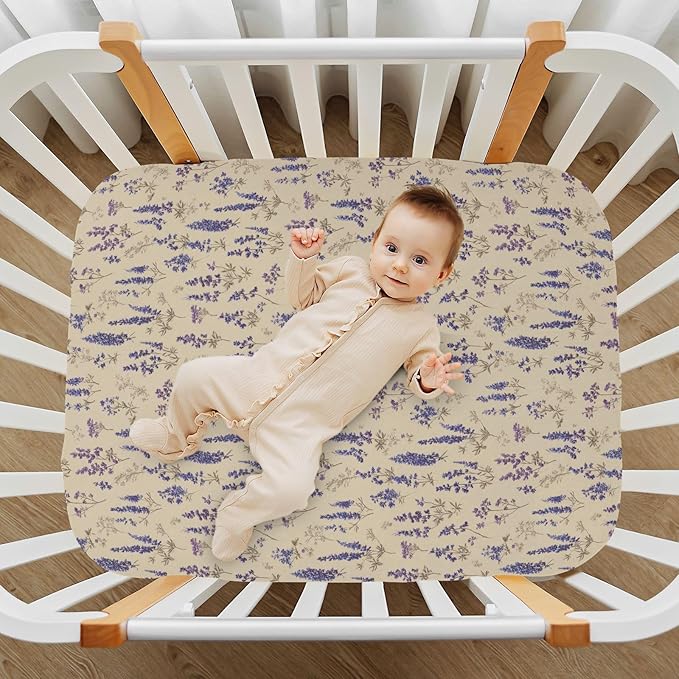 Bluebonnet Lavender Herb Crib Sheets Standard Crib Toddler Mattresses Cover Fitted Baby Bed Sheet Breathable Crib Mattress Sheet for Girls Boys 52" x 28"x5''