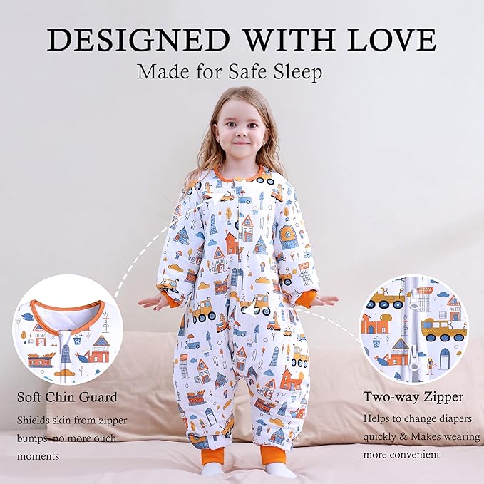 Toddler Sleep Sacks 2.5 TOG Winter Long Sleeve Sleep Sack with Legs 2-Way Zipper Baby Wearable Blanket
