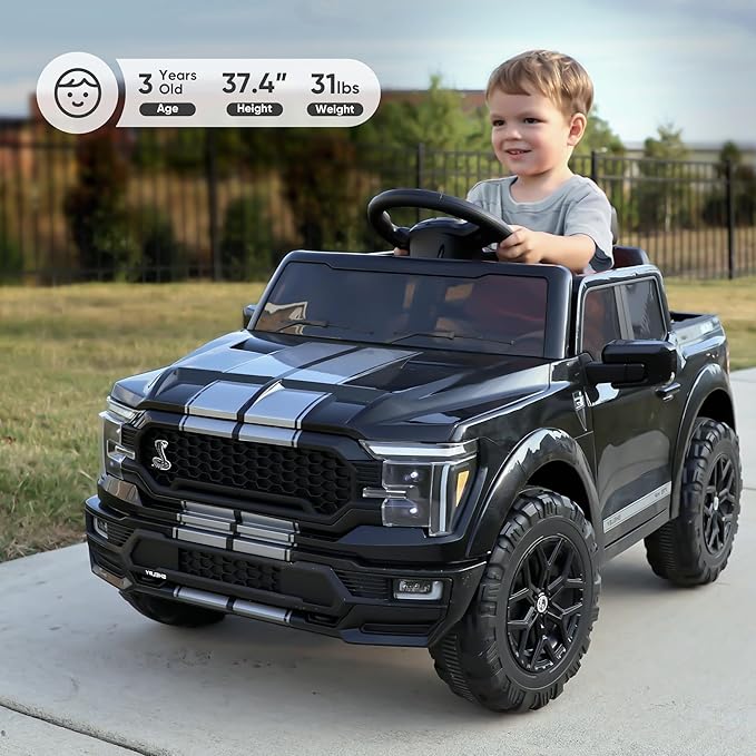 Licensed Ford Shelby F-150 24V Kids Ride on Toy, Electric Car for Kids with Remote Control, 400W Motors - Black