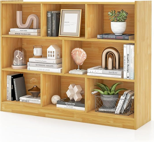 Giantex 8 Cube Bookcase, Freestanding 3-Tier Open Bookshelf, Modern Storage Display Cabinet, Wood Cube Storage Organizer for Living Room, Kid’s Room, Burlywood