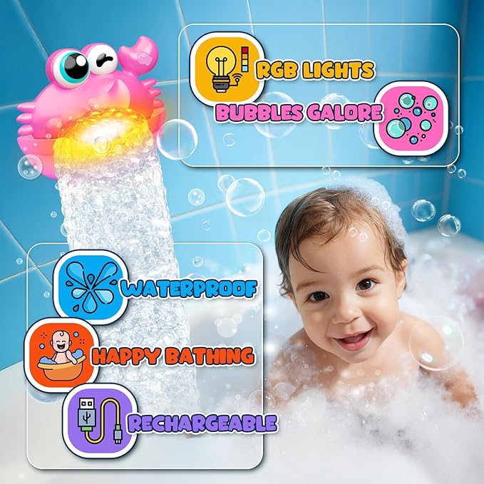 Bath Toys for Kids Ages 1-3,Light Up Baby Bath Toys Crab Bubble Maker with Colourful Light Toddler Bathtub Birthday Gifts Christmas Stocking Stuffers for Boys Girls Aged 1-3 2-4 3-5
