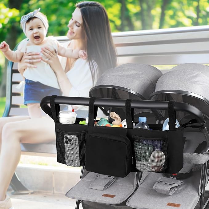 Accmor Double Stroller Organizer for Bob Duallie and Baby Jogger City Mini GT2, Double Baby Stroller Caddy Bag Organizer Accessories