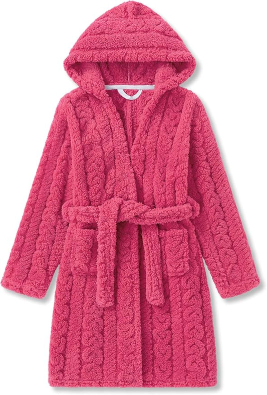 Topgal Leopard Cat Robe for Girls Fleece Toddler Kids Teen Hooded Bathrobe Size 4T-18