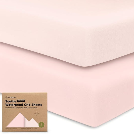 2-Pack Waterproof Crib Sheets for Girl, Boy - Organic Cotton 52X28 Fitted Crib Sheets Neutral,Crib Mattress Protector Sheets,Soft Toddler Bed Sheets,Washable Infant Fitted Baby Crib Sheets (Mist Rose)