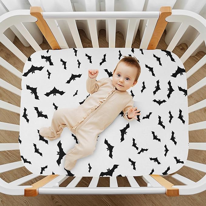 Bats Halloween Crib Sheets Soft Breathable Fitted Baby Crib Sheets Mattress Cover for Girl Boys, 52" x 28" x 9"
