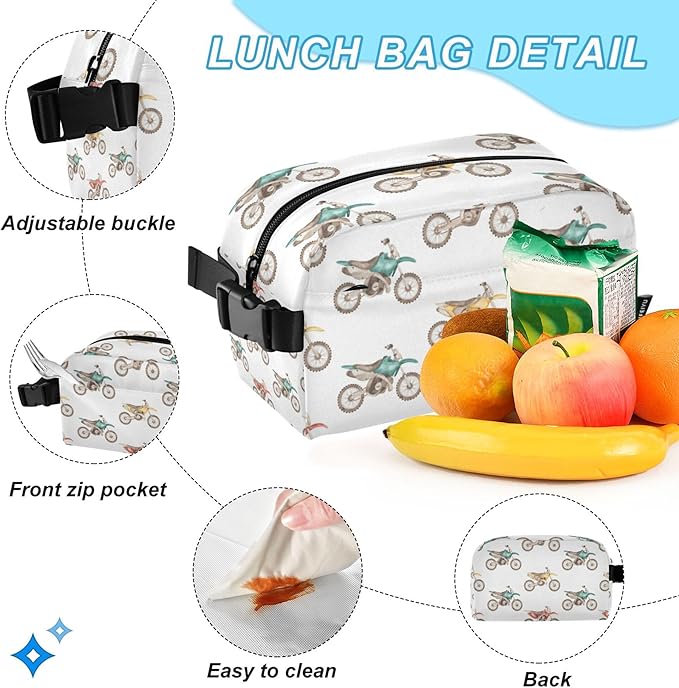 Jucciaco Watercolor Motorbikes Motorcycle Backpack with Lunch Bag, School Travel Backpack for Teens Boys Girls Kids Backpacks Set