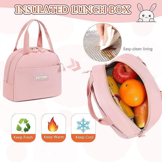 AO ALI VICTORY Backpack for Girls 3 PCS Cute School Backpacks Elementary Kids Book Bag with Lunch Box Pencil Case Set Laptop College Travel Back Pack Large Bookbags for Girl Teens Women Student Pink