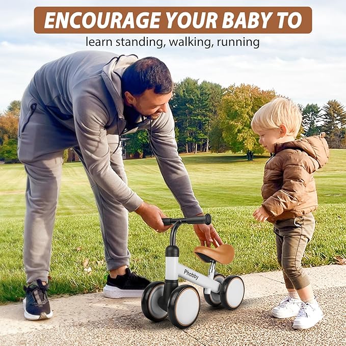 Baby Balance Bike for 1 2 Years Old Boys Girls, 4 Wheels Toddler Bike with Adjustable Seat, 12-24 Months Kids First Birthday Toy Gift