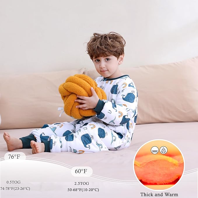 Toddler Sleep Sacks 2.5 TOG Winter Long Sleeve Sleep Sack with Legs 2-Way Zipper Baby Wearable Blanket