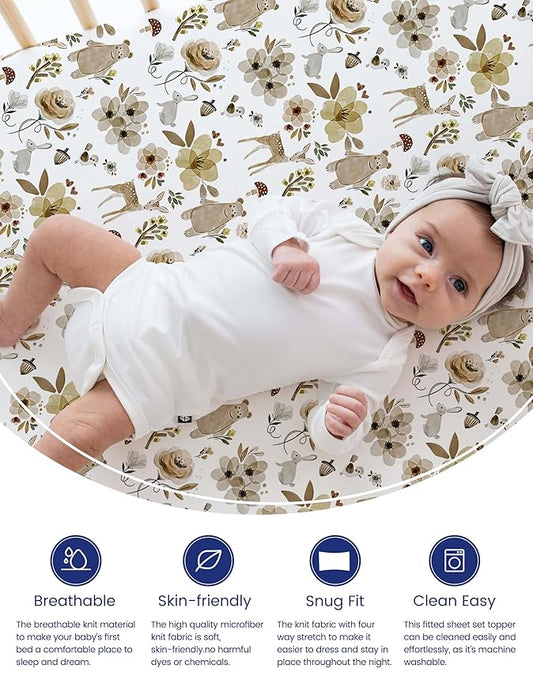 TotAha Crib Sheets for Boys Girls, Buttery Soft Crib Mattress Fitted Sheet, Super Stretchy Jesery Knit Baby Sheet, Silky Comfort Baby Bed Sheets 28x52x9 Extra Deep Pocket(Botanical Garden & Cute Bear)