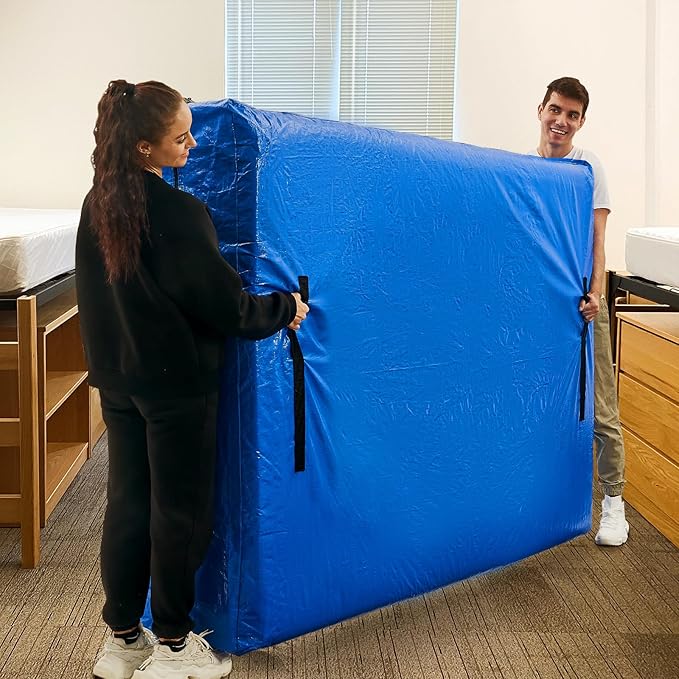 Mattress Bags for Moving, BETU Mattress Protector Waterproof Mattress Cover Twin Size Storage Bags with 8 Heavy-Duty Handles and Zipper for College Bed Extra Thick Large(2 Pack, 77"x42"x15" Blue)