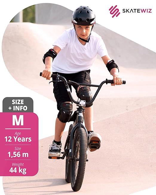 SKATEWIZ Knee Pads for Kids - Knee and Elbow Pads Set - PROTECT-1 - Size S Pink White - Wrist Guards Skating Protective Gear, Skateboard, Roller Skate, Ice Skates For Kids