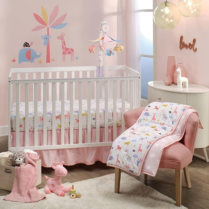 Lambs & Ivy Snuggle Jungle Pastel Safari Cotton Jersey 5-Piece Crib Bedding Set