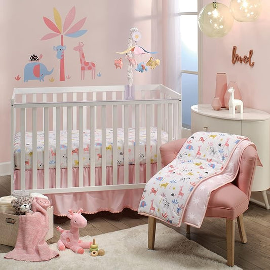 Lambs & Ivy Snuggle Jungle Pastel Safari Cotton Jersey 5-Piece Crib Bedding Set