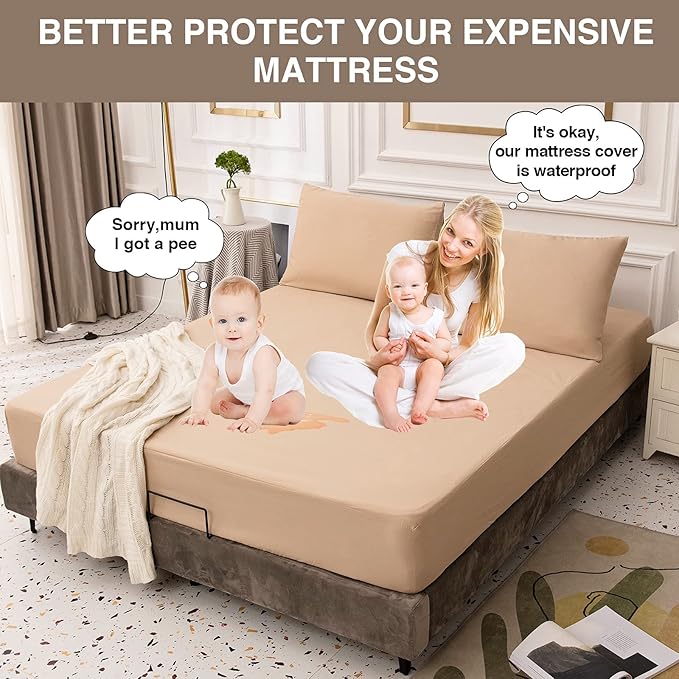 Mecerock Mattress Protector, Breathable and Soft Waterproof Mattress Protector, Mattress Cover, Camel Twin Mattress Cover