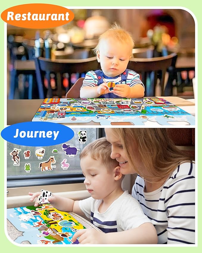 Benresive Reusable Sticker Books for Toddlers, 3 Sets Travel Stickers for Kids, Toddler Sticker Book, Crafts Activities for Toddlers, 3 and Up Birthday Gifts Travel Toys