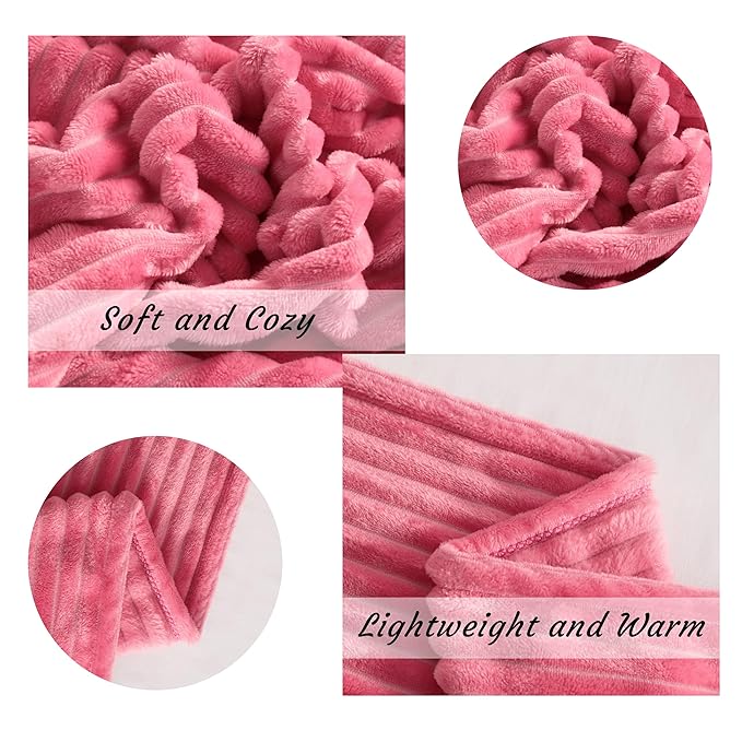 NTBAY Plush Flannel Oversized Baby Blanket, 50X60 Inches Soft and Warm Toddler Blanket with Striped Texture Nursery Bed Blanket for Stroller, Crib, Travel, Baby Gift, 50"x60", Coral Pink