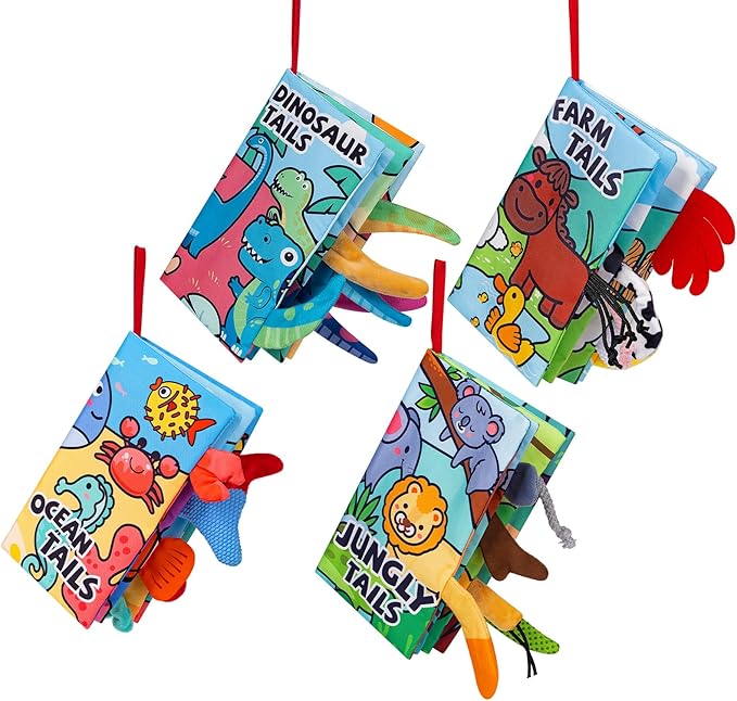 4-Pack Baby Books 0-6 Months, Baby Crinkle Books, Touch and Feel Sensory Toy for Babies, Infant Toys 0-6 Months, Soft Fabric Toy Shower Gift - 6 Pages Blue