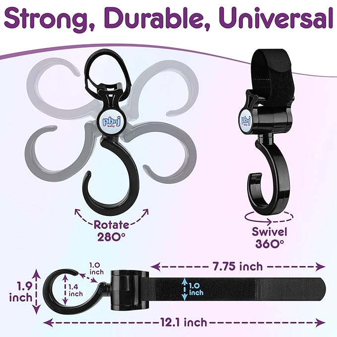 PBnJ baby Stroller Hooks 2 Pack Organizer Clip Travel Purse Shopping Diaper Bags