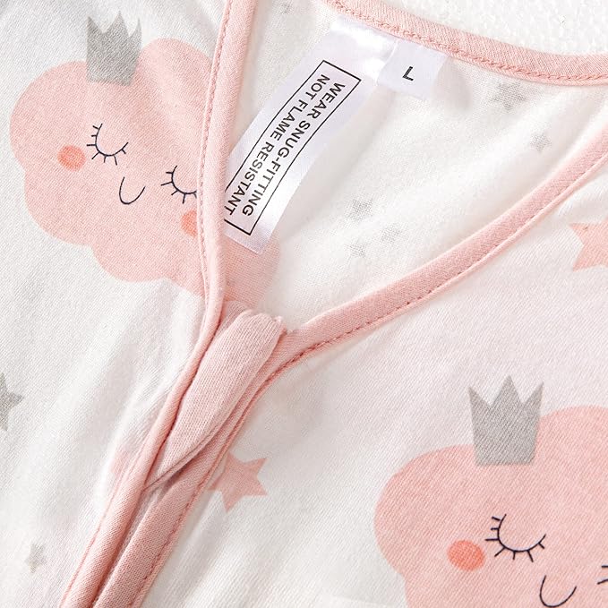 TILLYOU 2 Pack Baby Sleep Sack 12-18 Months 100% Cotton Wearable Blanket 0.5 TOG Sleeveless Summer Sleep Sacks with 2-Way Zipper, Pink Elephant & Cloud