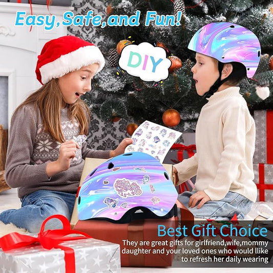 Adjustable Gradient Color Kids/Toddler Bike Helmet for 1-2-3-5-8-14 Years Boys Girls,Skateboard Helmet with Knee and Elbow Pads Wrist Guard Roller Skates,Cycling,Skating Scooter Longboard