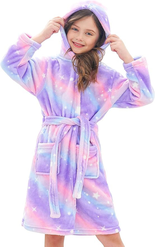 Doctor Unicorn Soft Hooded Rainbow Bathrobe Sleepwear for Girls