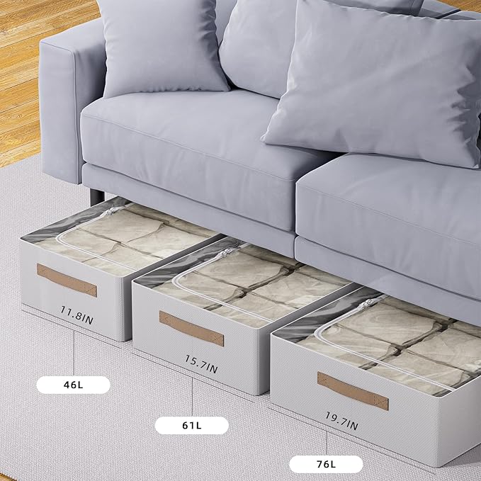 CYhom Underbed Storage Bins With Metal Frame, 10" High Under Bed Storage Containers, Large Capacity Under Bed Organizer Boxes (Grey, 23.6” L x 19.7” W x 10” H)