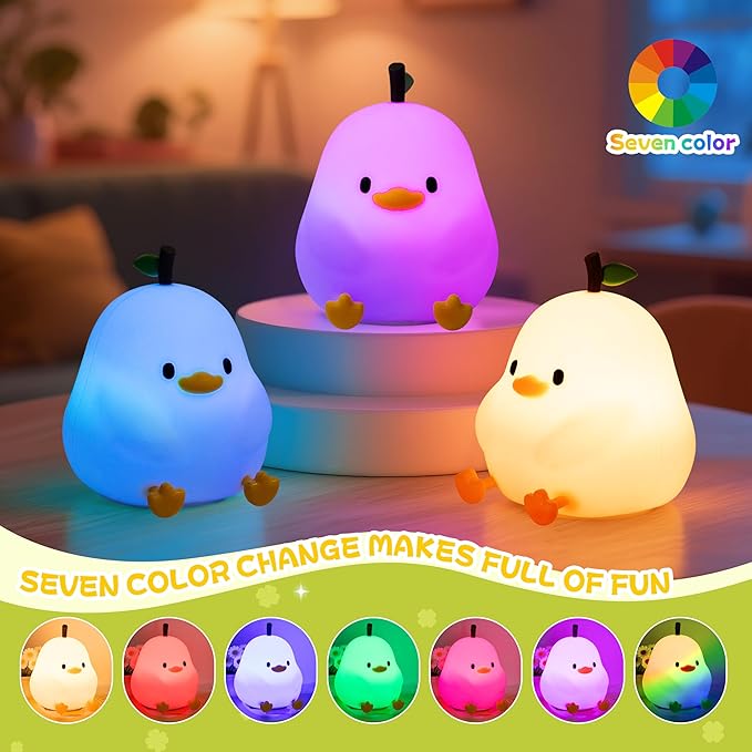 loatme Night Light for Kids, Rechargeable Dimmable Silicone LED Nightlight with 7 Colors, Baby Nursery Night Lamp, Touch Squishy Lamp, Cute Gifts for Girls, Boys, Toddler Room Decor, White Duck