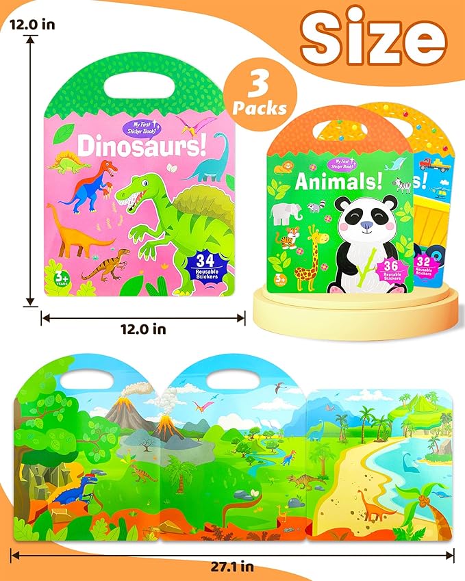 Walenced Reusable Sticker Book for Toddlers, Stickers for Kids, Toddler Sticker Book, Toddler Craft Activities, Toddler Travel Toys Ages 3 and Up Boy Girl Birthday Gifts