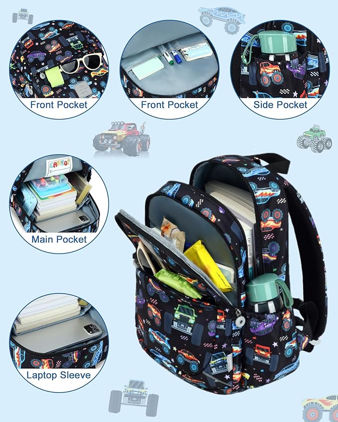 CAMTOP Toddler Backpack for Boys Girls 2-4, Kids Backpacks for Kindergarten Preschool, 12" H Small Bookbag for Daycare Travel (L - Black, 15"- Fit A4 Folder)