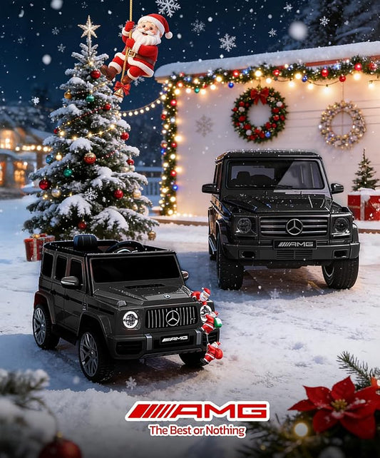ELEMARA Licensed Mercedes-Benz AMG G63 Ride on Toys,12V Ride on Car with Remote Control,Rechargeable Battery,Flickering Lights/LED Lights, Bluetooth,Music & Horn, Soft Start, Low Battery Prompt,Black
