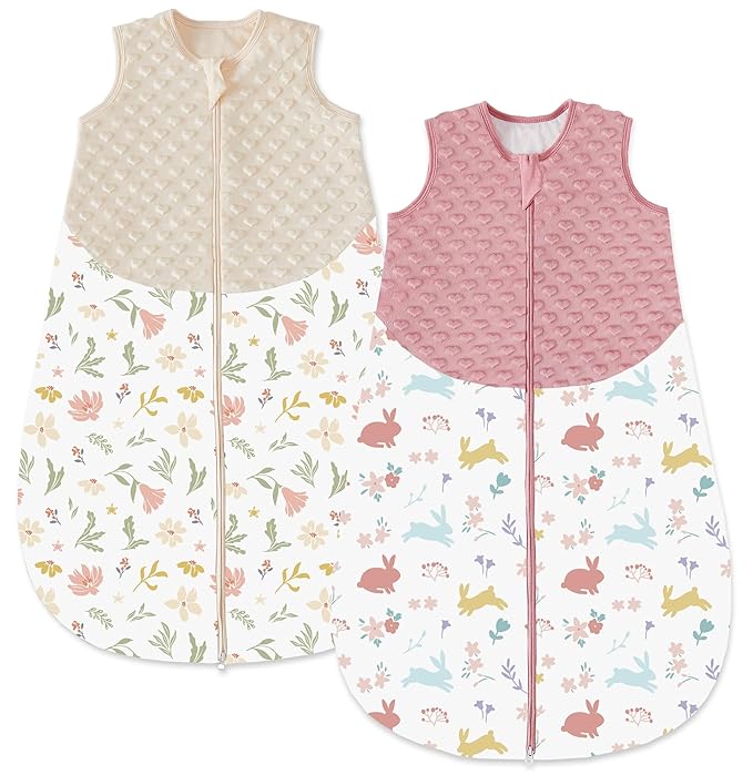 Baby Sleep Sack 6-12 Months 1.5 TOG, 100% Cotton Baby Wearable Blanket with 2-Way Zipper, Infant Toddler Sleeping Sack for Newborn Boys and Girls, Apricot+Pink