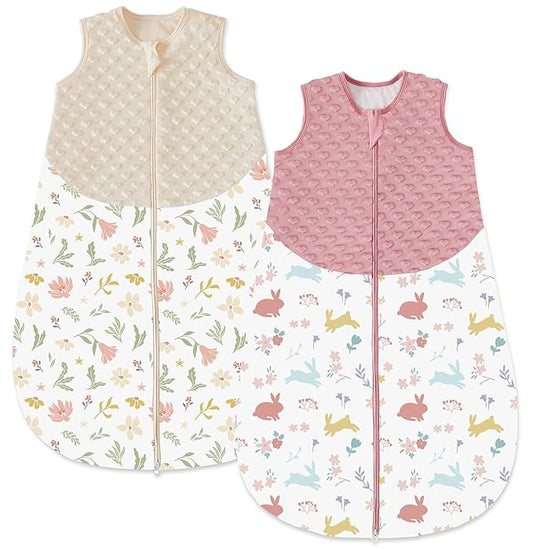 Baby Sleep Sack 6-12 Months 1.5 TOG, 100% Cotton Baby Wearable Blanket with 2-Way Zipper, Infant Toddler Sleeping Sack for Newborn Boys and Girls, Apricot+Pink