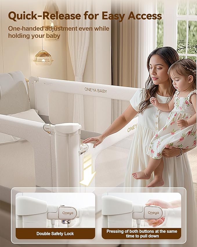 Bed Rail for Toddlers,Thickened & Reinforced Baby Bed Rail Guard for Full Bed with Double Child Lock, Upgraded Toddler Bedrails with Height Adjustable, White/Grey, 1Side 54" Lx28 H