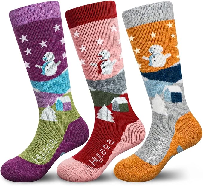 Hylaea Merino Wool Ski Socks Kids, Knee-high Warm Thermal Snowboard Skating Socks for Boys Girls Toddler