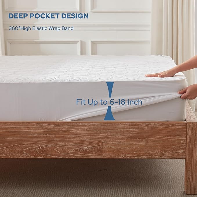 BEDLORE 2 Pack Waterproof Mattress Protector, King Size Mattress Pad with Deep Pocket 6"-18" Depth, Soft Breathable Bed Mattress Cover for Bedroom, College Dorm (White)