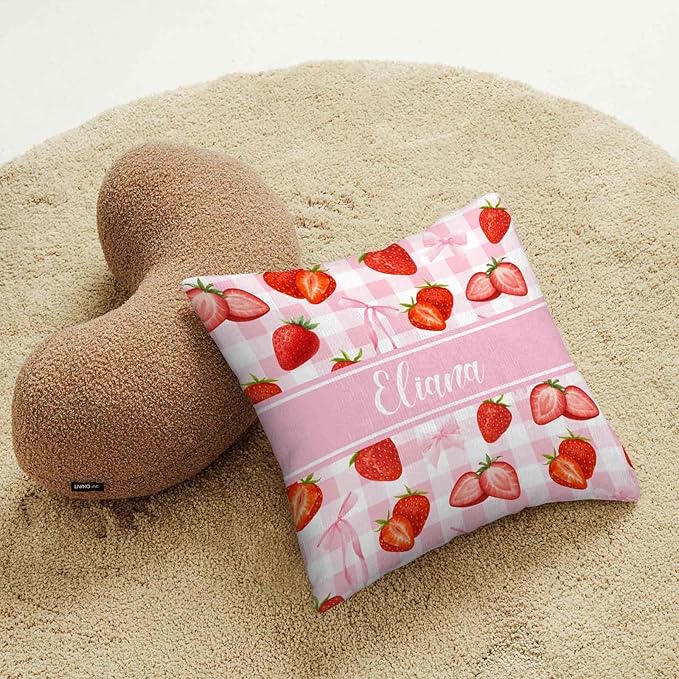 Personalized Strawberry Crib Bedding Set for Girls – Custom Name 3-Piece Pink Bow Nursery Bedding, Soft Blanket, Fitted Crib Sheet & Pillowcase, Baby Bedding for Newborn & Toddler