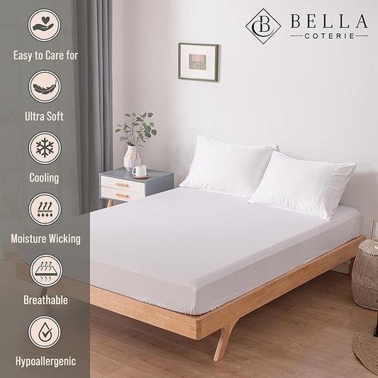 Bella Coterie Luxury Bamboo Viscose Cal King Size Fitted Sheet | 100% Organically Grown | Ultra Soft | Cooling for Hot Sleepers | 18" Deep Pocket [White]