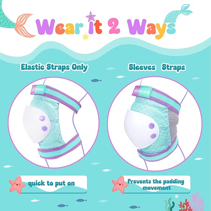 Knee Pads for Kids - ZOOBLISS Toddler Knee and Elbow Pads Set Wrist Guards for Skating Girls Aged 3-12, Kids Protective Gear for Roller Skates Skateboard Bike Scooter, Included Drawstring Bag(Rainbow)