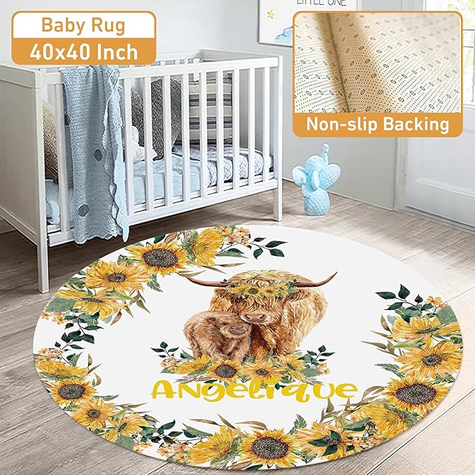 Personalized Crib Bedding Set - 4 Piece Custom Gift Highland Cow Crib Bed Set with Name, Soft Double Layer Blanket Set for Infant Baby Girl, Nursery Bedding Set for Toddler Boys