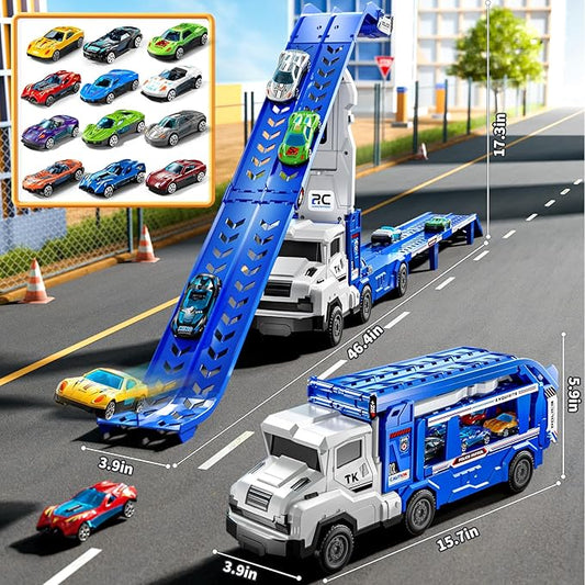 Toddler Car Truck Toys for 3 4 5 6 7 8 Years Old Boys, Transporter Truck Toy Track Set with 12 Die-Cast Car Toys, Toy Gifts for 3 4 5 6 Year Old Boys Kids