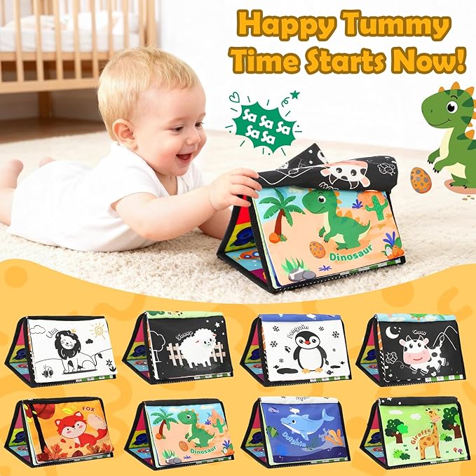 Tummy Time Toy - Black and White High Contrast Baby Toys for Newborn - Baby Visual Stimulation Mirror - Montessori Sensory Crinkle Toy for Infant 0-3-6-12 Months - Boy Girl Gift