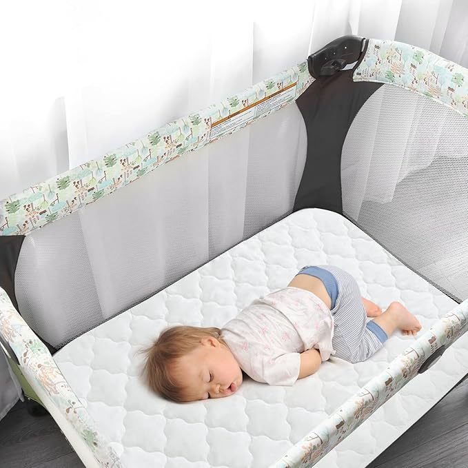 Biloban Pack n Play Sheets and Waterproof Mattress Protector, Grey&Pink, Breathable, Washable, Water Proof, 4 Pack