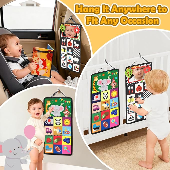 Tummy Time Toy - Black and White High Contrast Baby Toys for Newborn - Baby Visual Stimulation Mirror - Montessori Sensory Crinkle Toy for Infant 0-3-6-12 Months - Boy Girl Gift