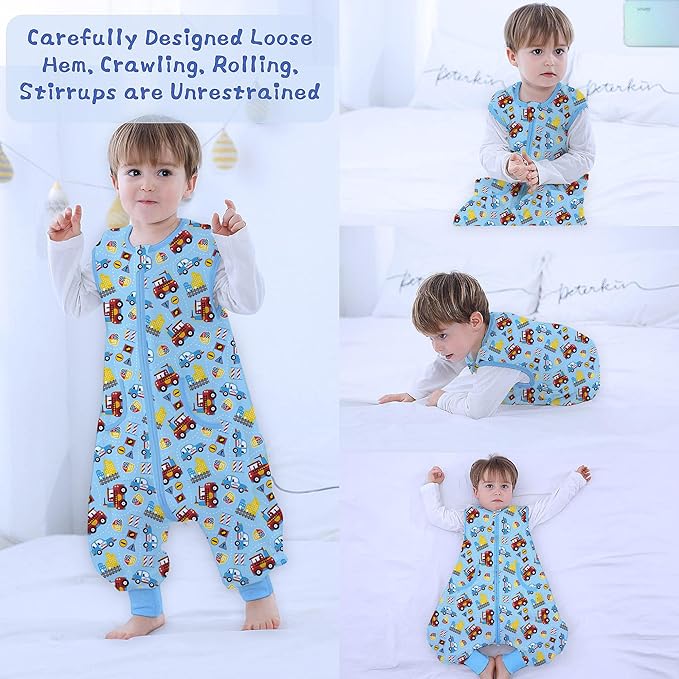 Toddler Sleeping Sack, Toddler Sleep Sack with Feet, Walker Wearable Blanket, Sleep Sack with Legs,0.5Tog（Red Car 9M-2T）