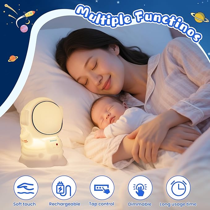 loatme Night Light for Kids, Rechargeable Dimmable Silicone LED Nightlight with 7 Colors, Baby Nursery Night Lamp, Touch Squishy Lamp, Cute Gifts for Girls, Boys, Toddler Room Decor, Astronaut