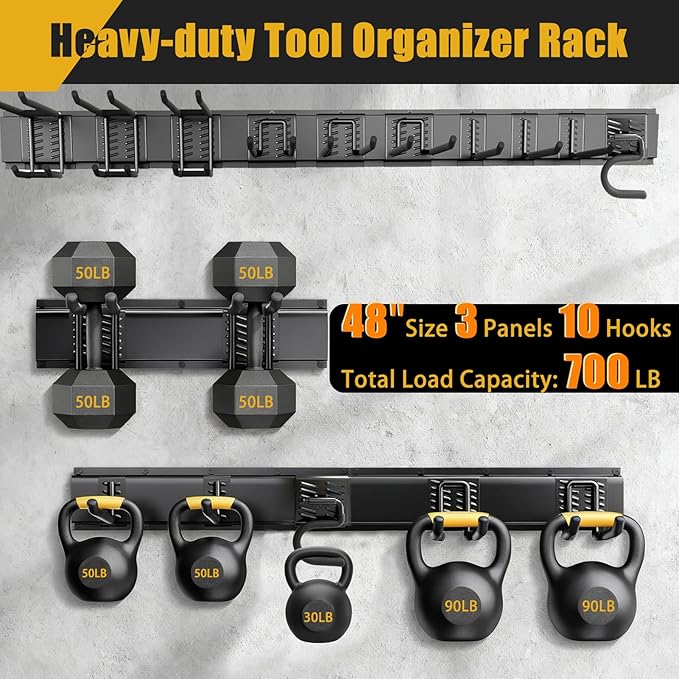KOFANI Heavy Duty Garage Wall Organizer with 700LB Capacity, 48Inch Garage Tool Organizer Wall Mount and Garden Tool Organizer with Adjustable Tool Rack for Garage Shed Yard Storage